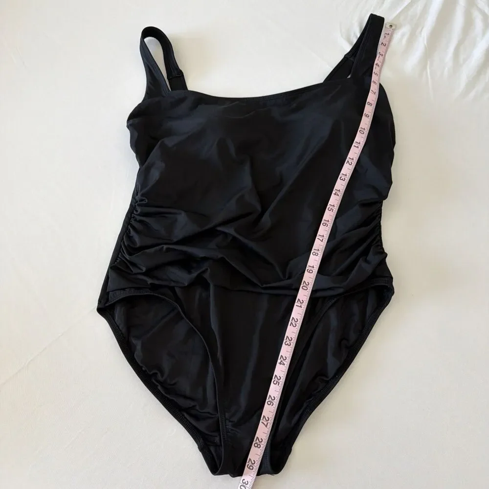 Anne Cole Women’s Sz 16 W Ruched One Piece Swimsuit Black Shaping Tummy Control